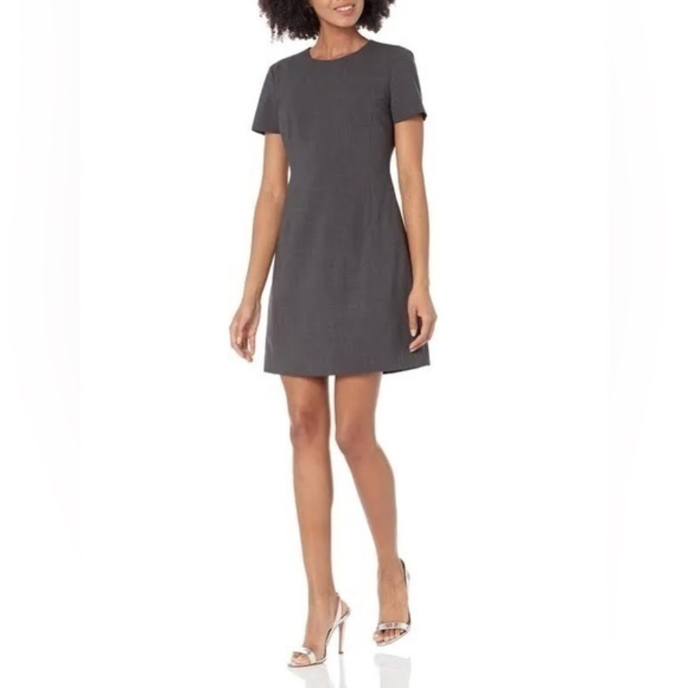 Theory Charcoal Gray Flex Continuous a-line sheath Virgin Wool Stretch Dress 6